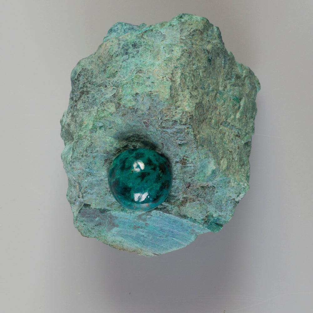 chrysocolla rough stone and chrysocolla cabochon by Alistair R