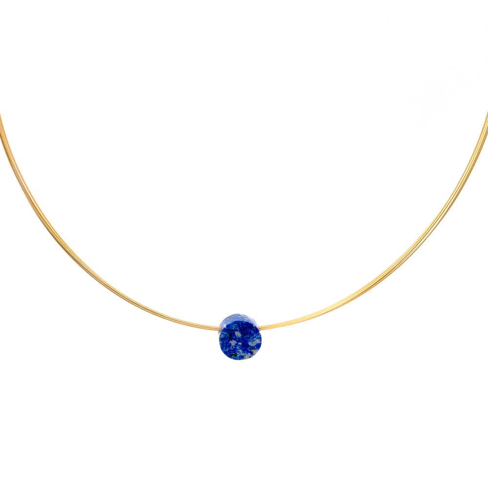 lapis lazuli choker on gold cable 