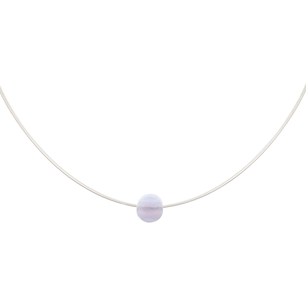 silver choker necklace with 12mm blue lace agate drilled pendant 