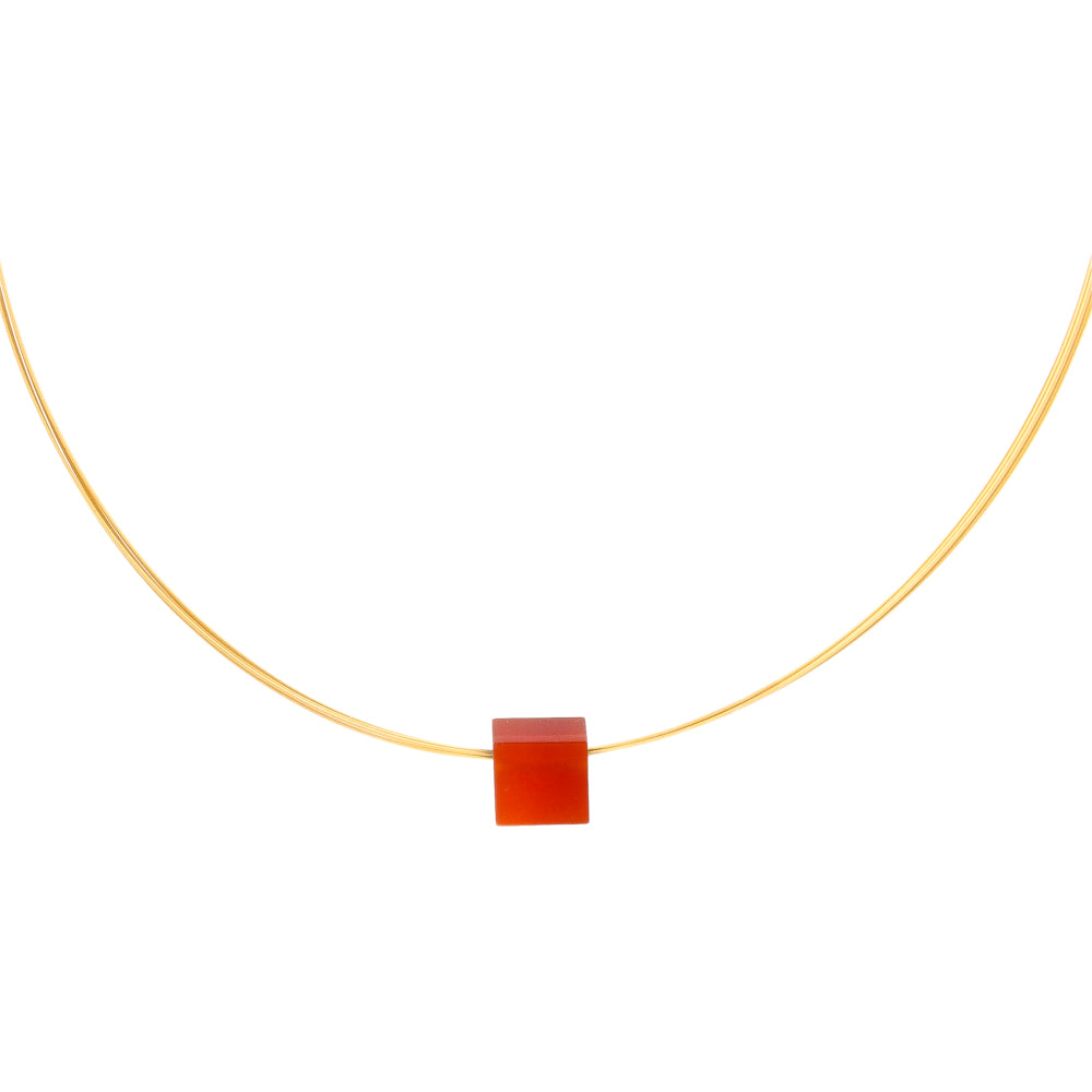 precious stone necklace square carnelian on gold plated cable
