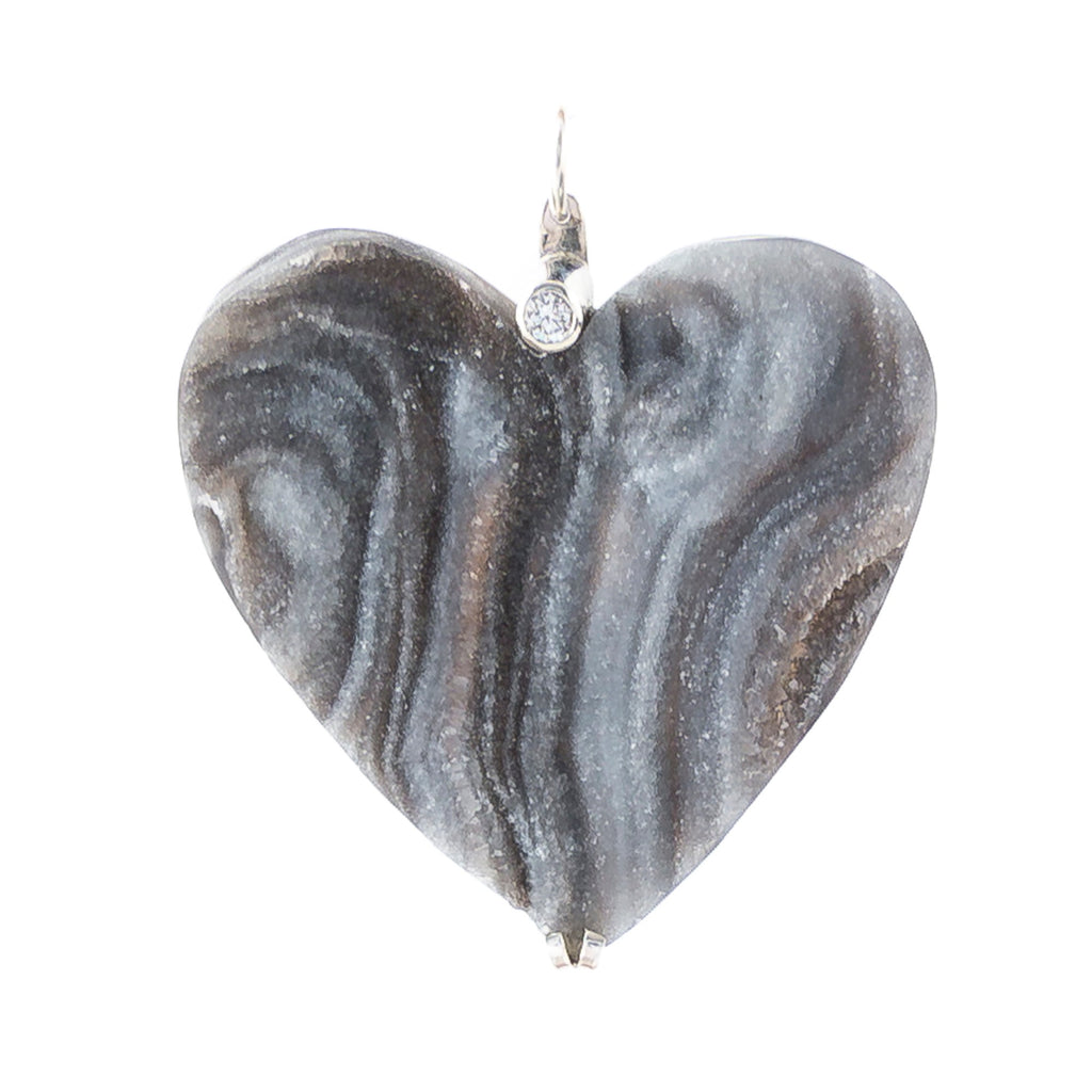 Heart Shaped Chalcedony Necklace with Solitaire Diamond
