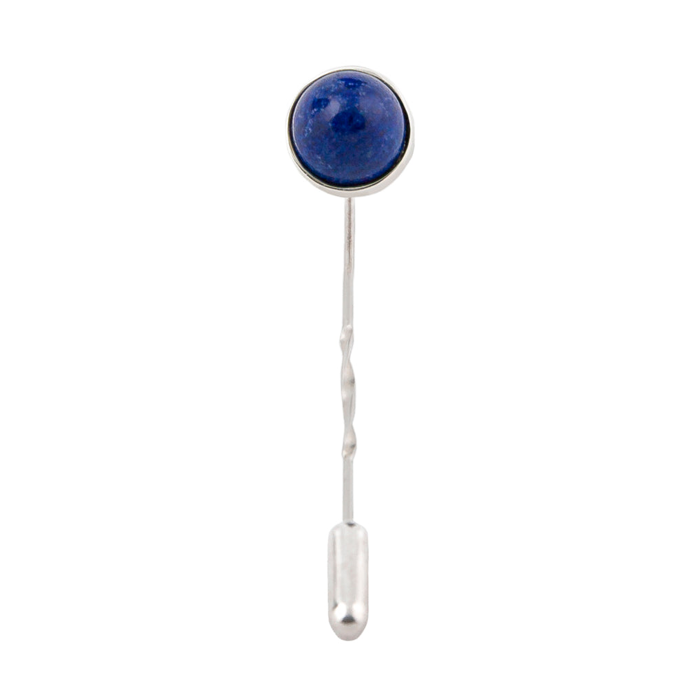 lapis lapel pin round cabochon set in sterling silver