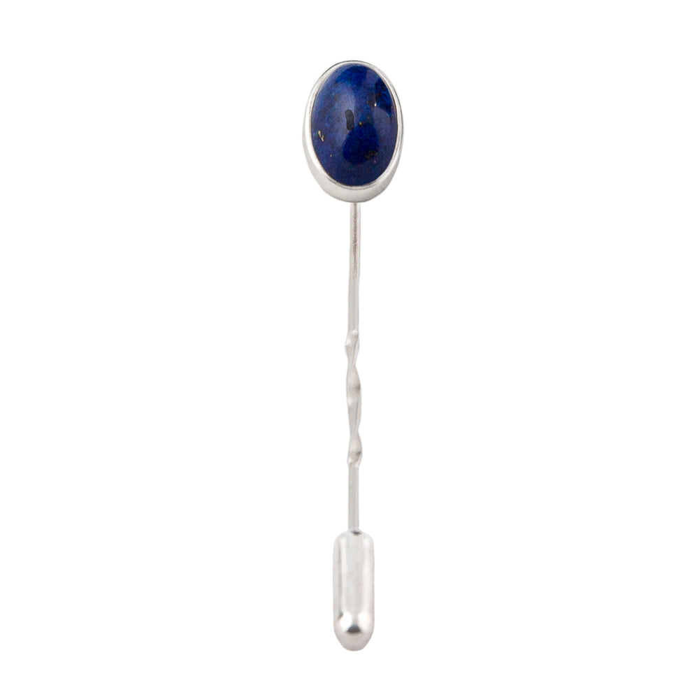 lapis lazuli lapel pin, oval cabochon set in silver