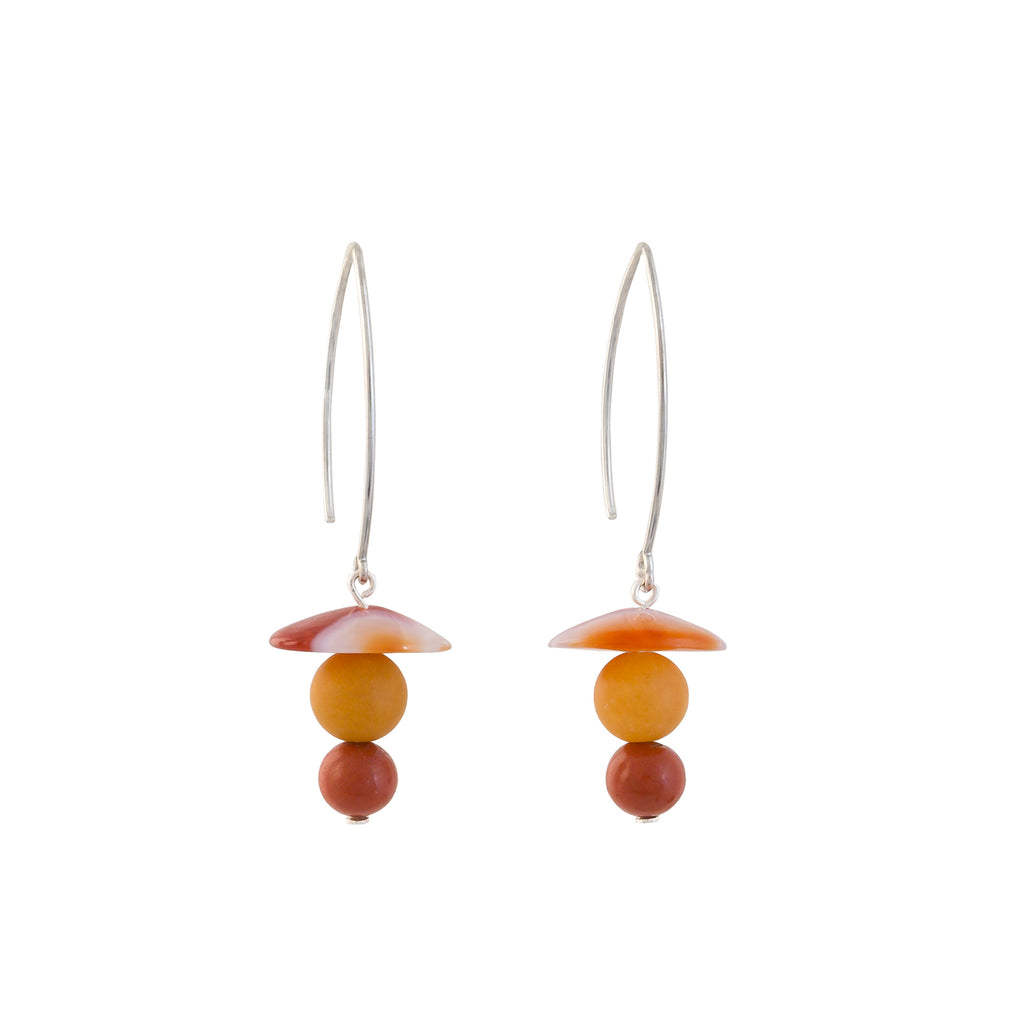 orange earrings with two gemstone beads and  gemstone disk