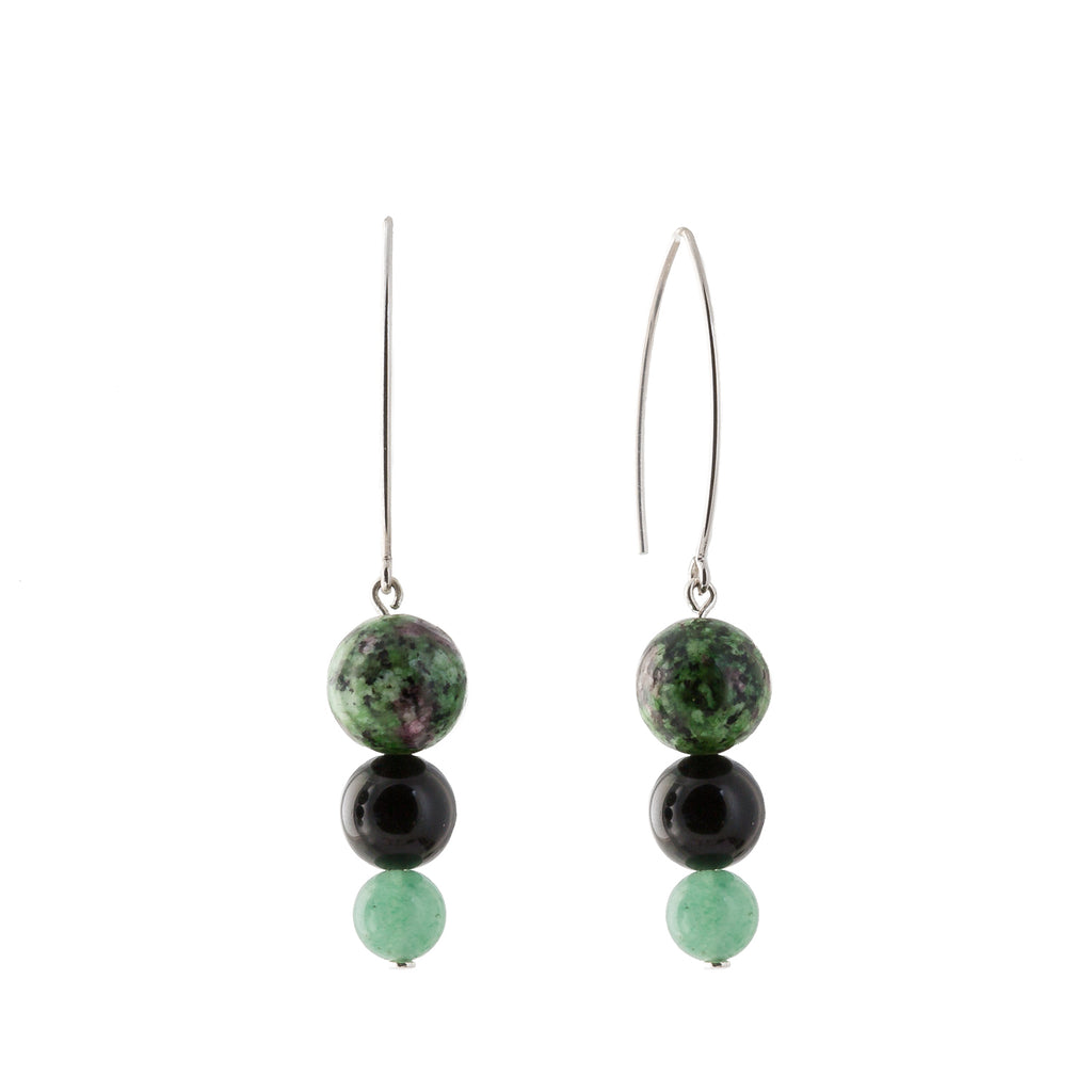 birthstone earrings black onyx, jasper and green zeolite