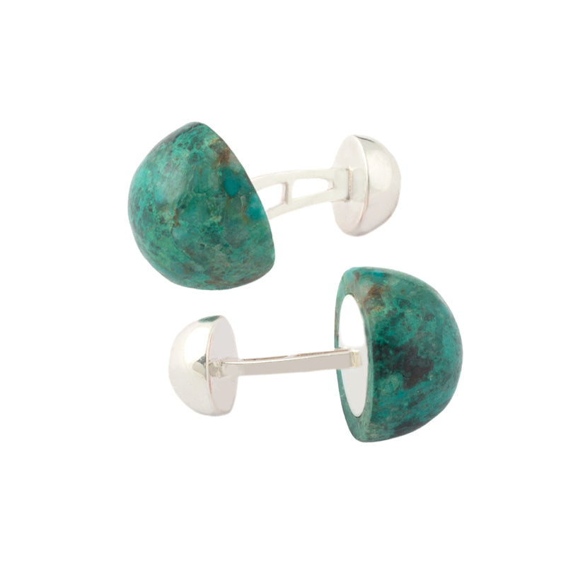 Chrysocolla jewellery - Alistair R cufflinks large chrysocolla cabochon and sterling silver