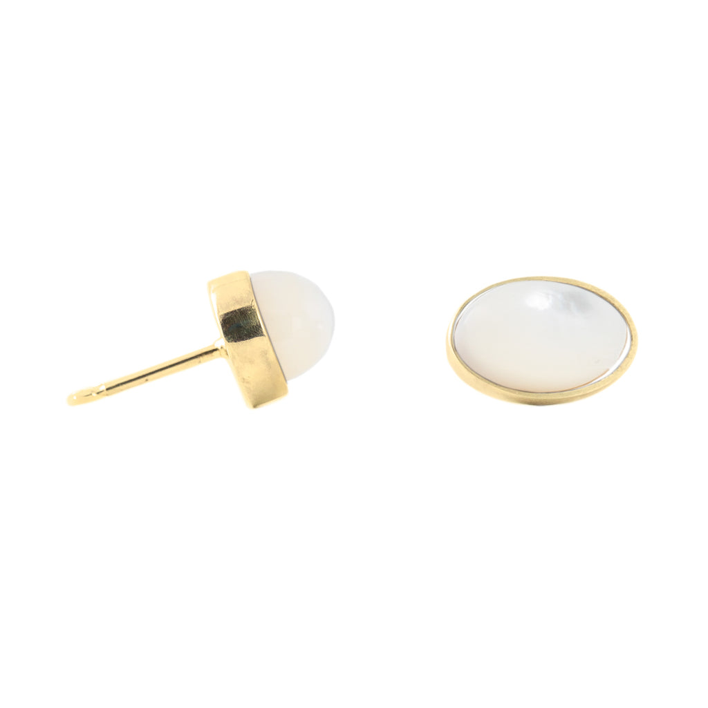AlistairR Barrow Mother of Pearl Cabochon Stud Earrings set In Gold Vermeil