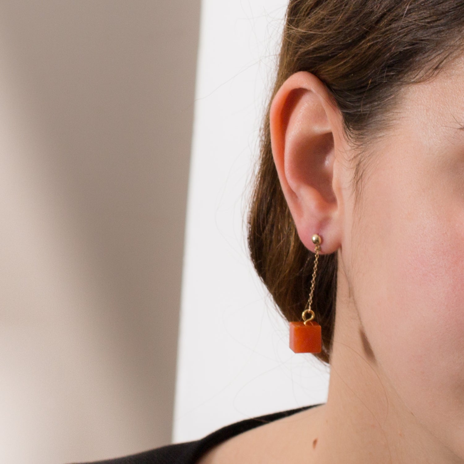 Drop Earrings Gold Stud and Chain Carnelian Alistair R