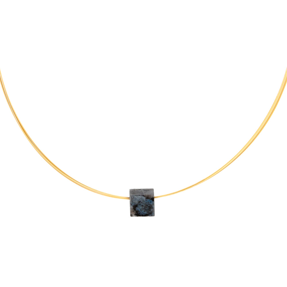 simple gemstone necklace labradorite square on gold