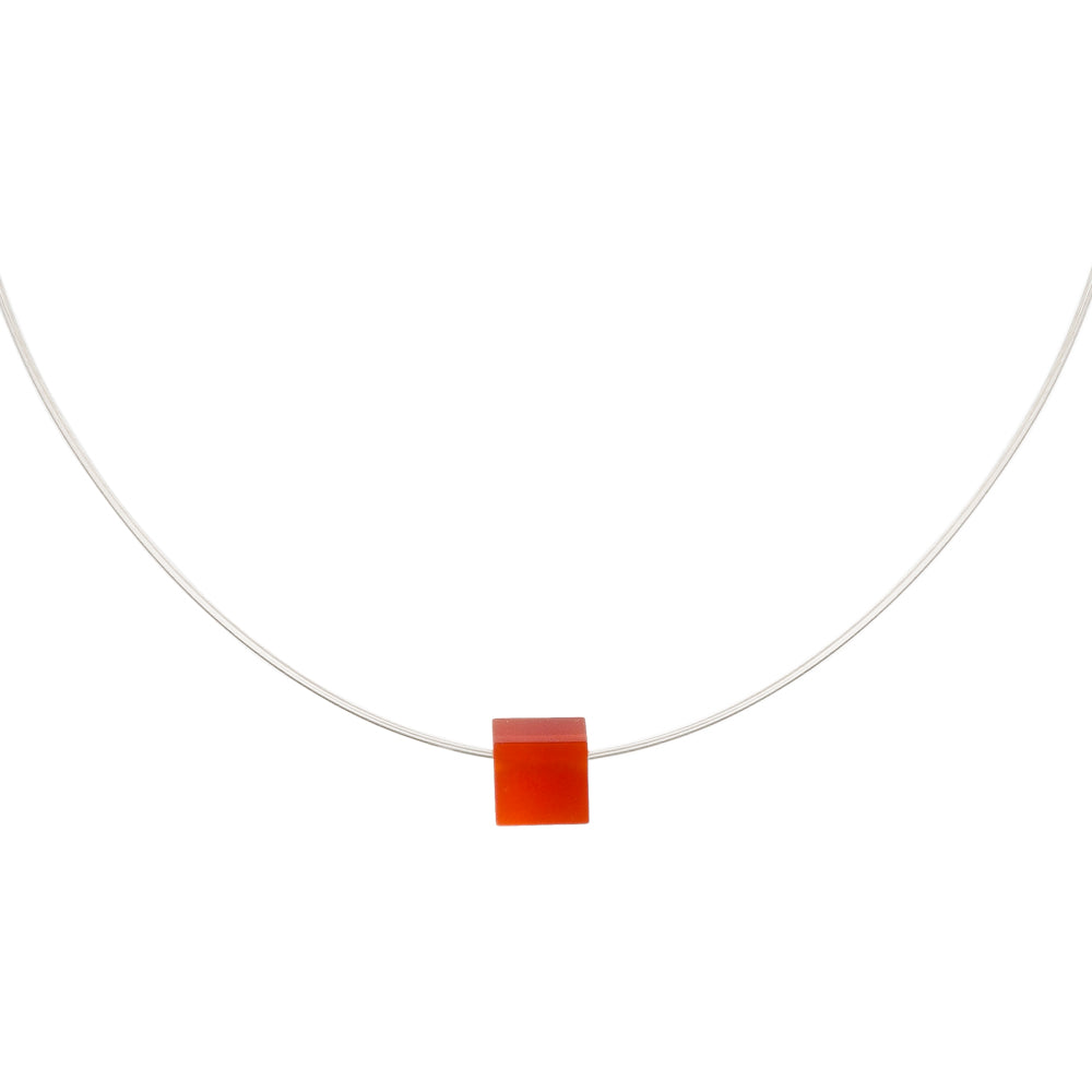 precious stone necklace square carnelian on silver plated cable
