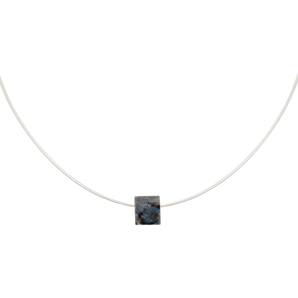 simple gemstone necklace labradorite square on silver
