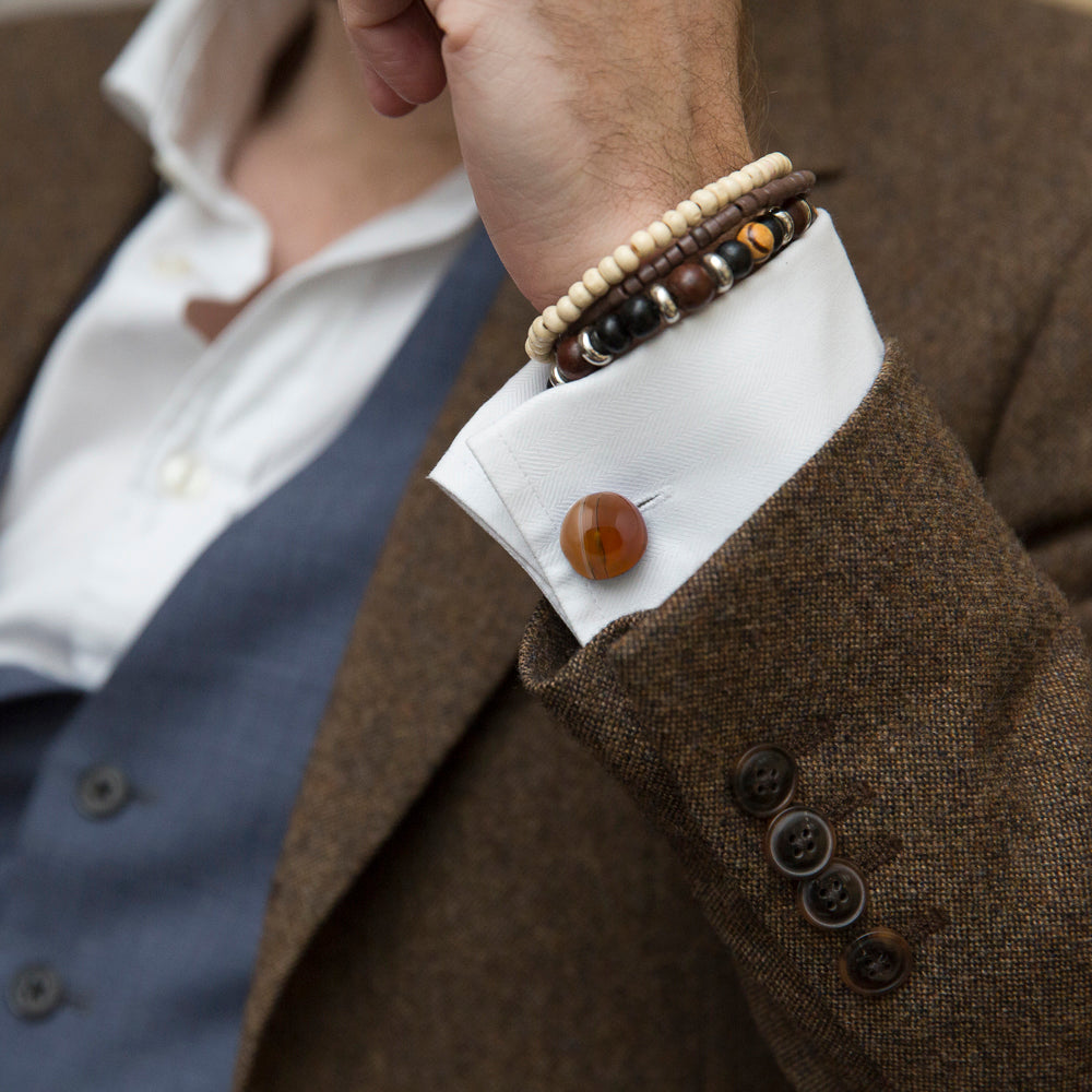 Autum Fall colour outfit with Modern Cufflinks in orange Agate by Alistair R