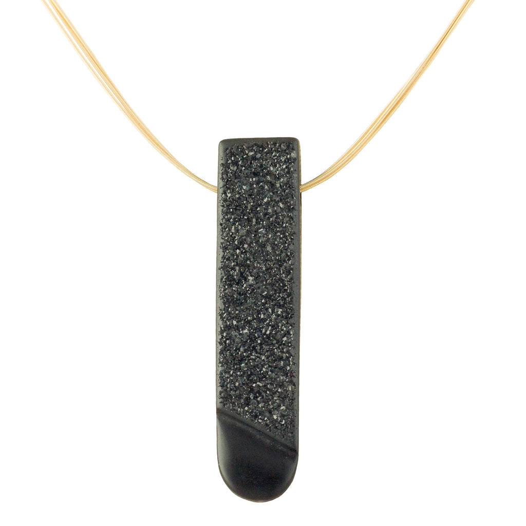 Black Onyx Necklace, drusy on  18 carat gold