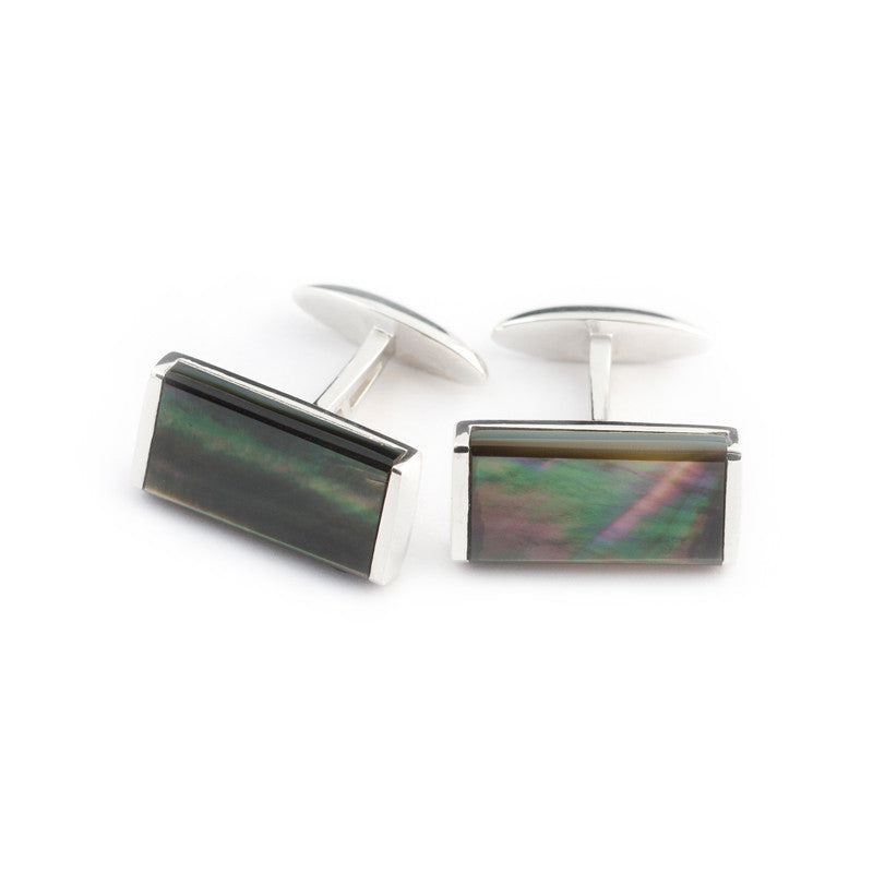 Tahitian black mother of pearl cufflinks set in silver