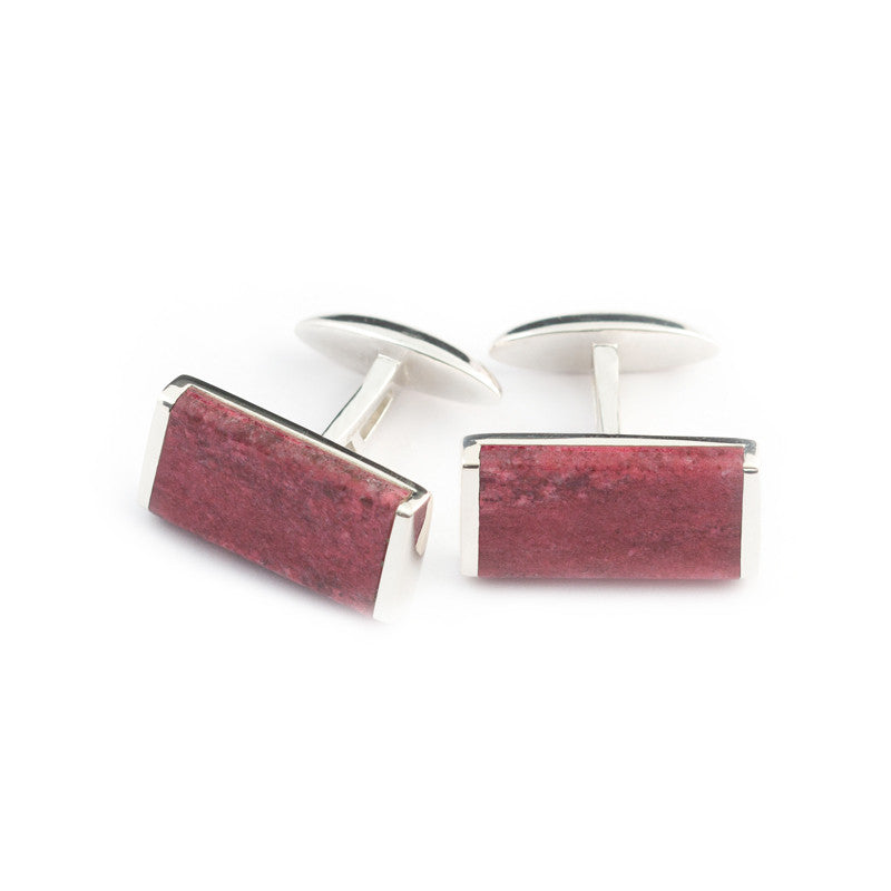 silver cufflink  set with pink Thulite
