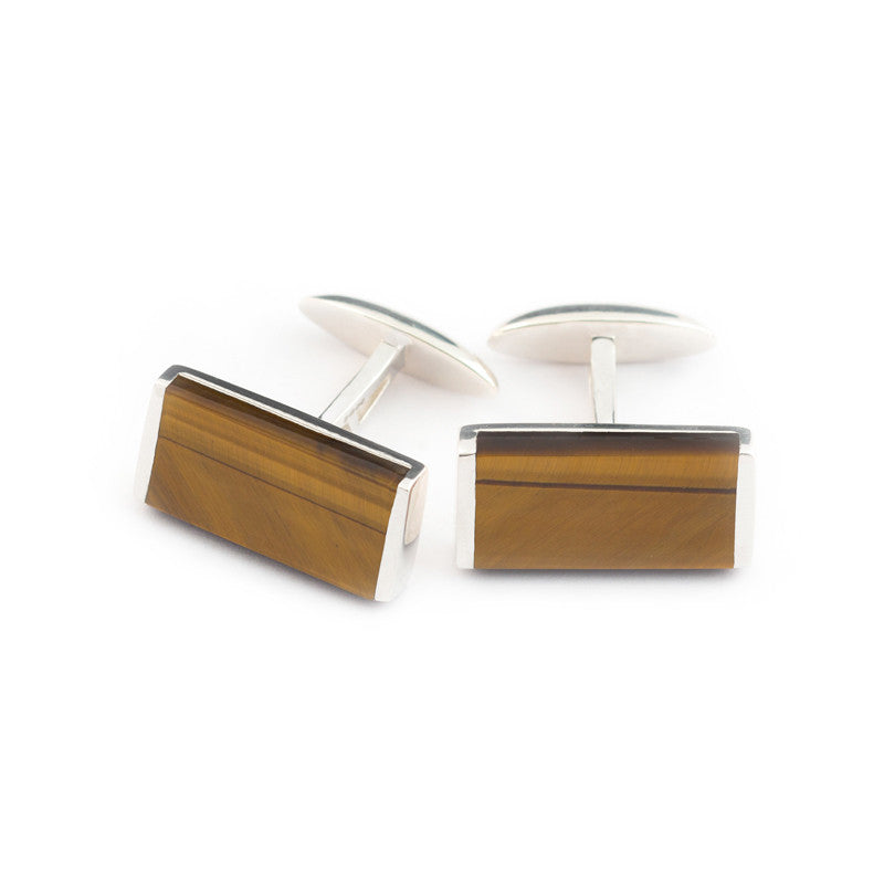 Tigers eye cufflink set in sterling silver