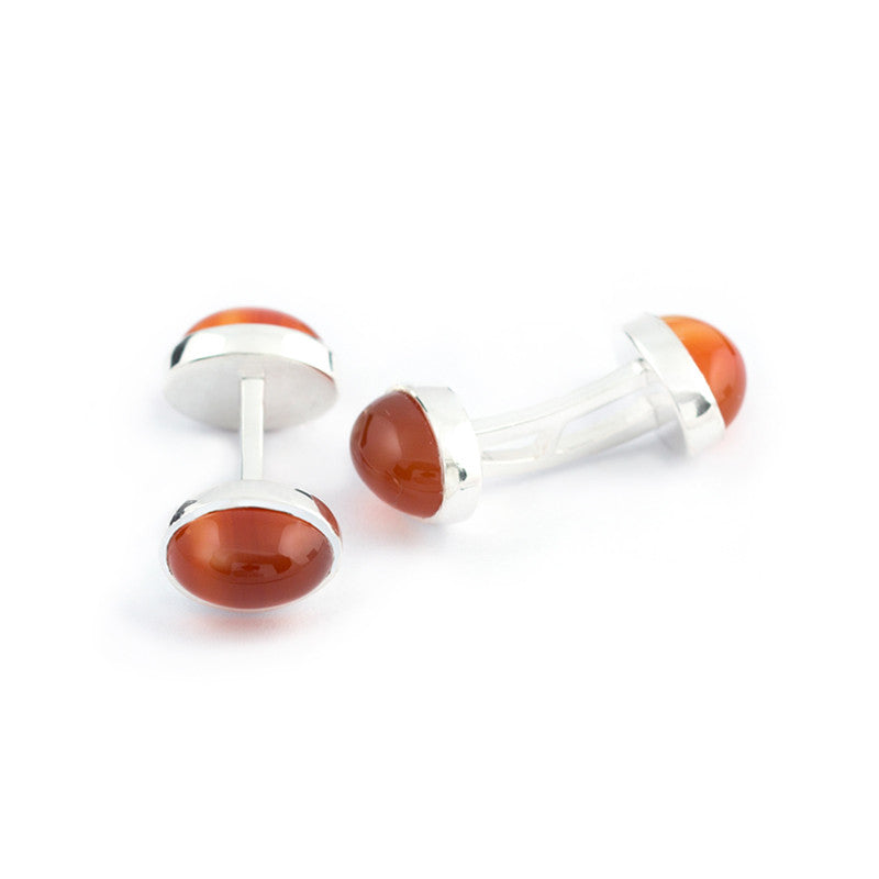 orange cufflinks carnelian agate stone and silver