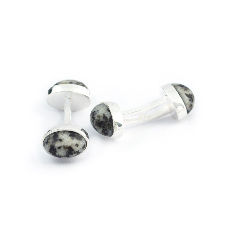 mottled grey stone cufflinks donegal granite and silver