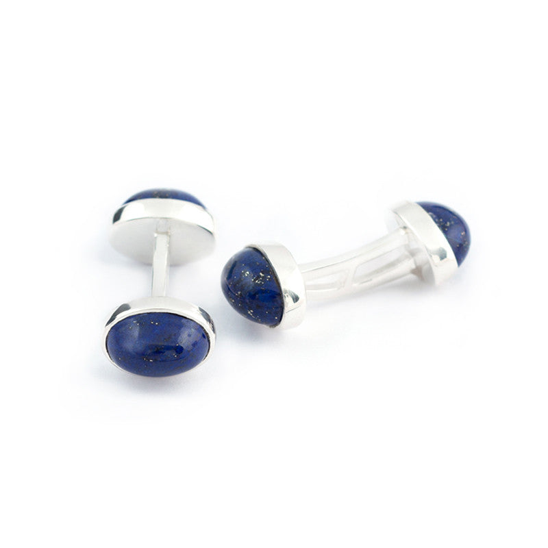 lapis lazuli cufflink cabochon cut in silver setting