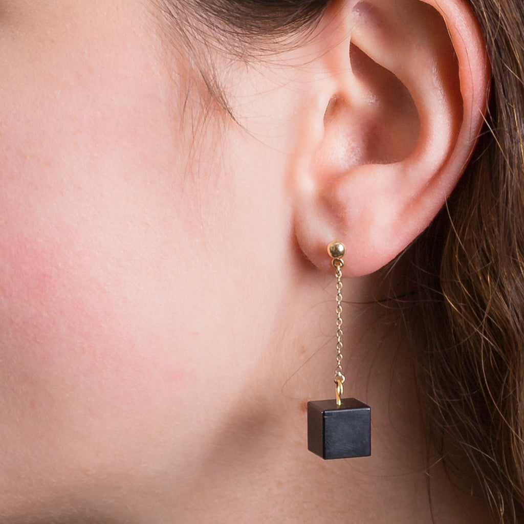 Stud and Chain Earrings - Black Onyx