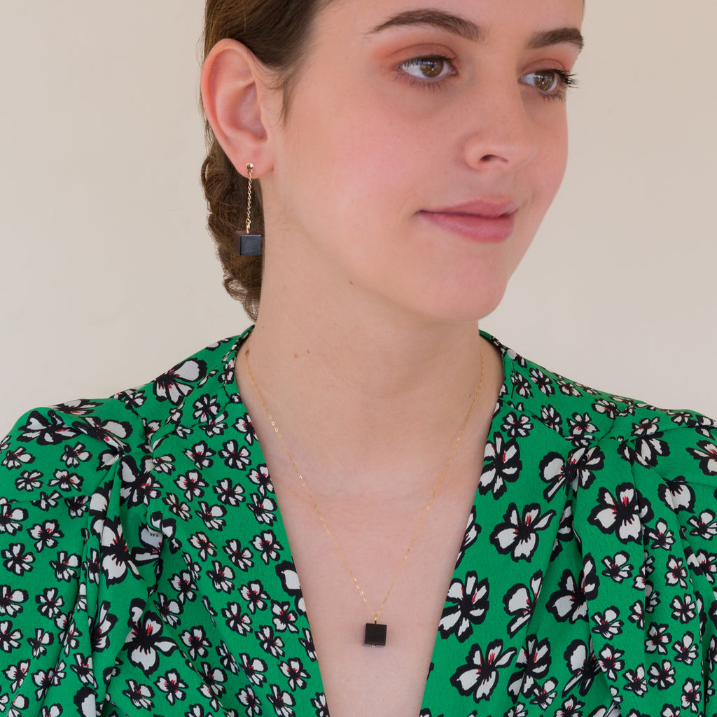 Stud and Chain Earrings - Black Onyx