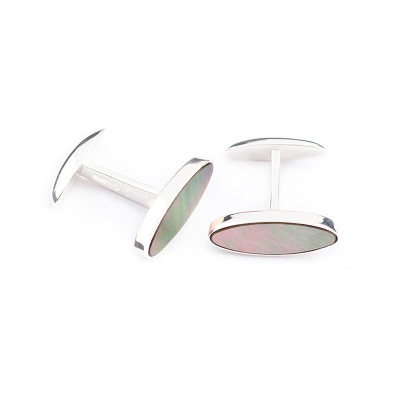 oval shaped tahiti mother of pearl cufflinks in silver setting Alistair R