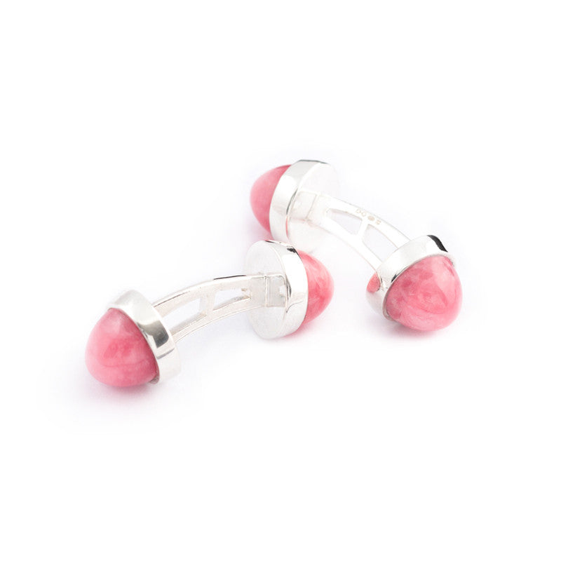 double sided pink gemstone cufflinks in rhodochrosite and silver