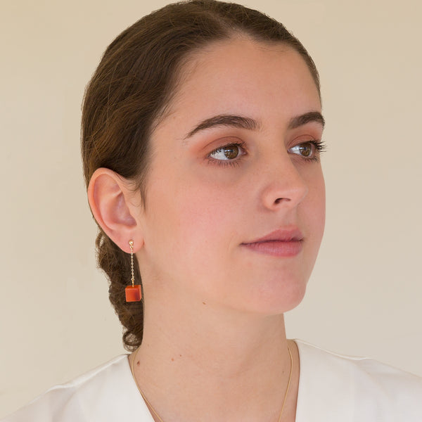 Stud and Chain Earrings  - Carnelian