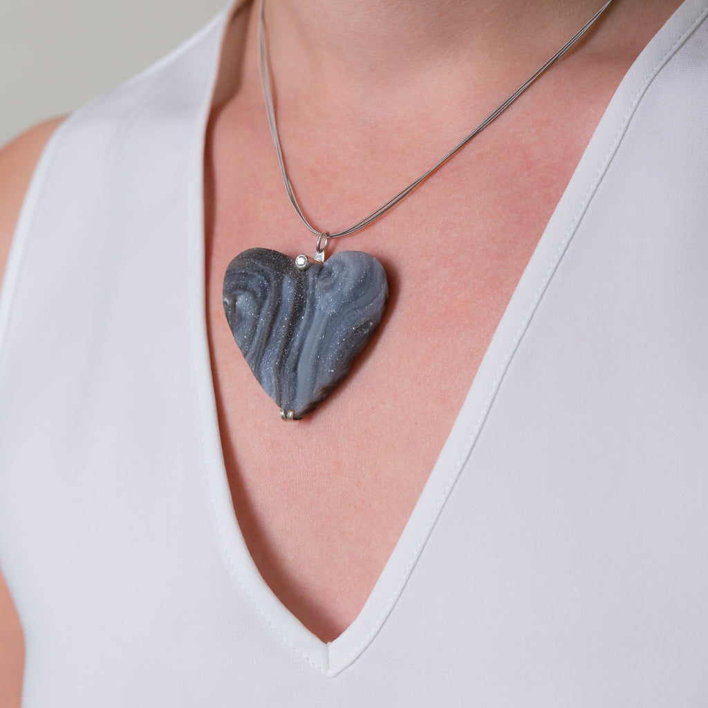 Heart Shaped Chalcedony Necklace with Solitaire Diamond