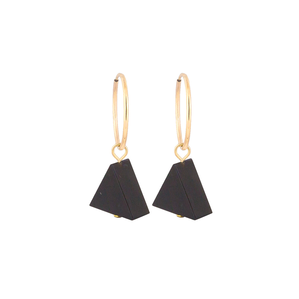 black onyx earrings hoop with triangle
