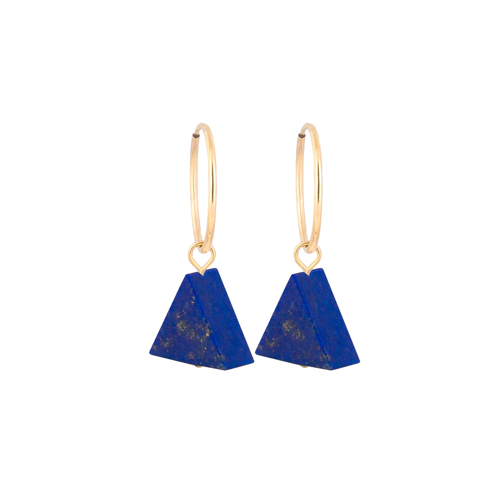 Hoop Earrings - Lapis Lazuli Triangle