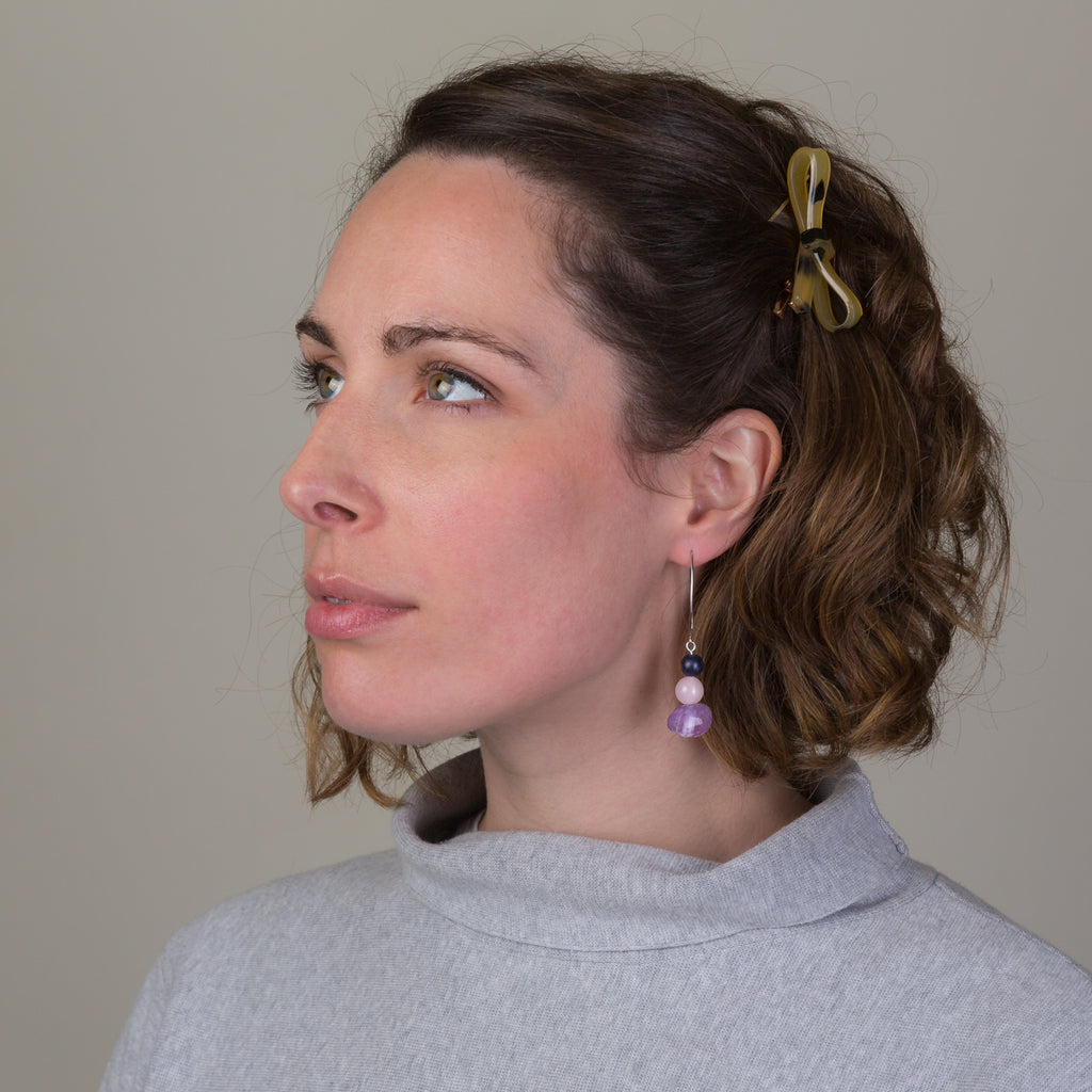 Drop Earrings - Amethyst, Rose Quartz and Onyx
