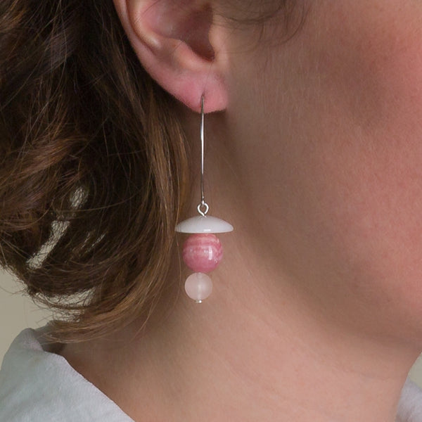 Drop Earrings - Agate, Rhodochrosite and Rose Quartz