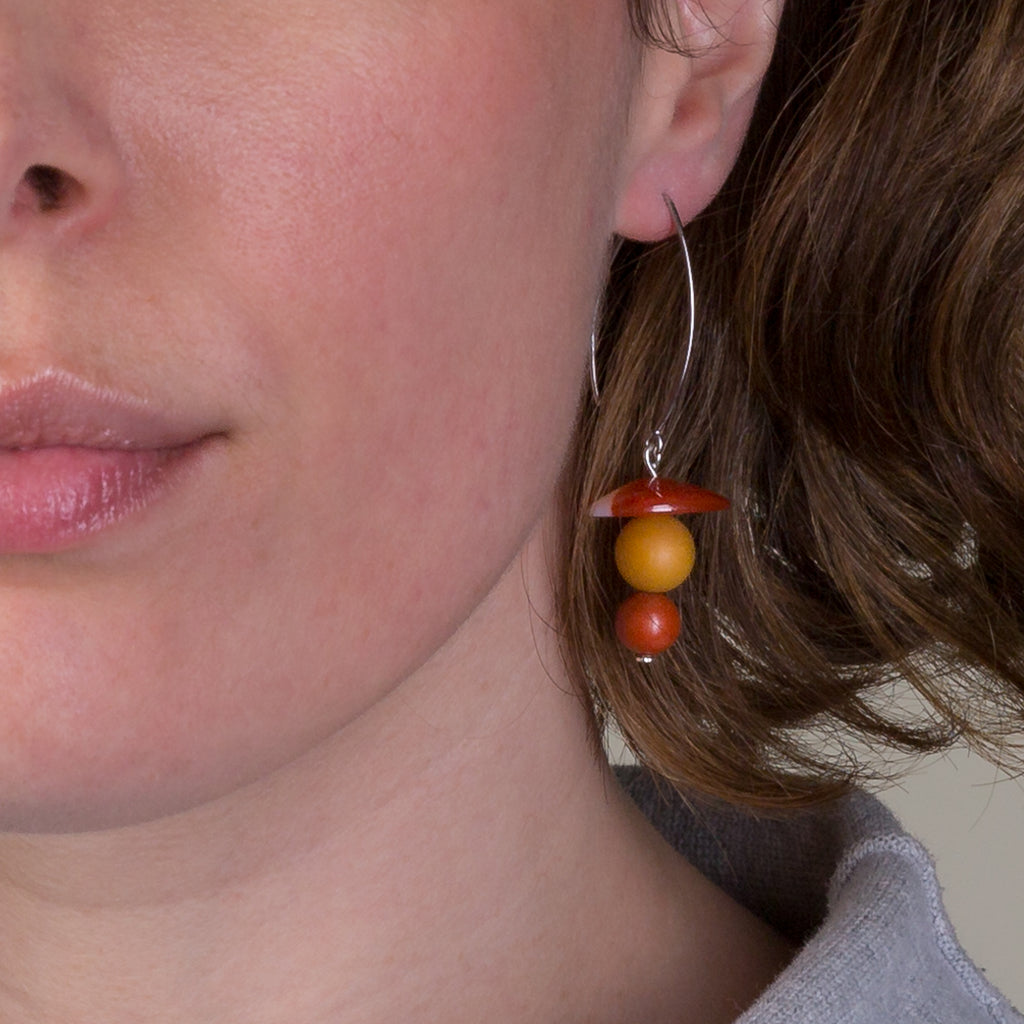 Drop Earrings - Banded Agate, Yellow Agate and  Orange Jasper