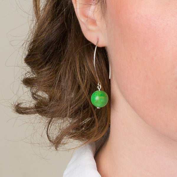 Drop Earrings - Green Gaspeite Orb