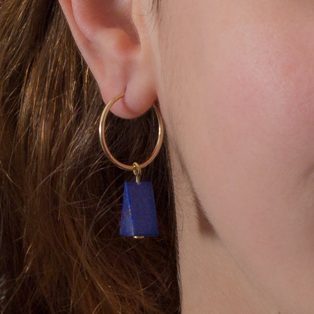Hoop Earrings - Lapis Lazuli Triangle