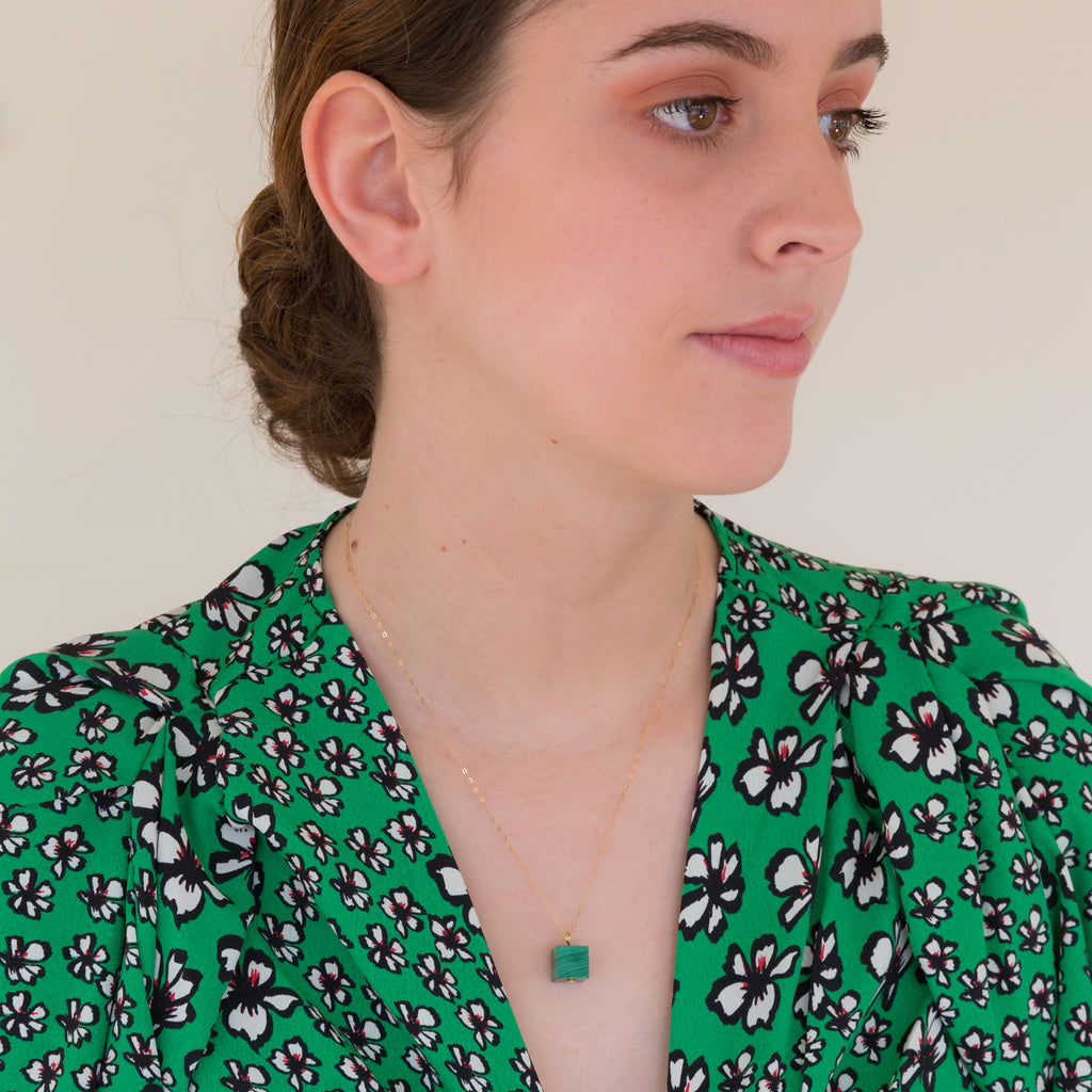 Cube Necklace - Malachite