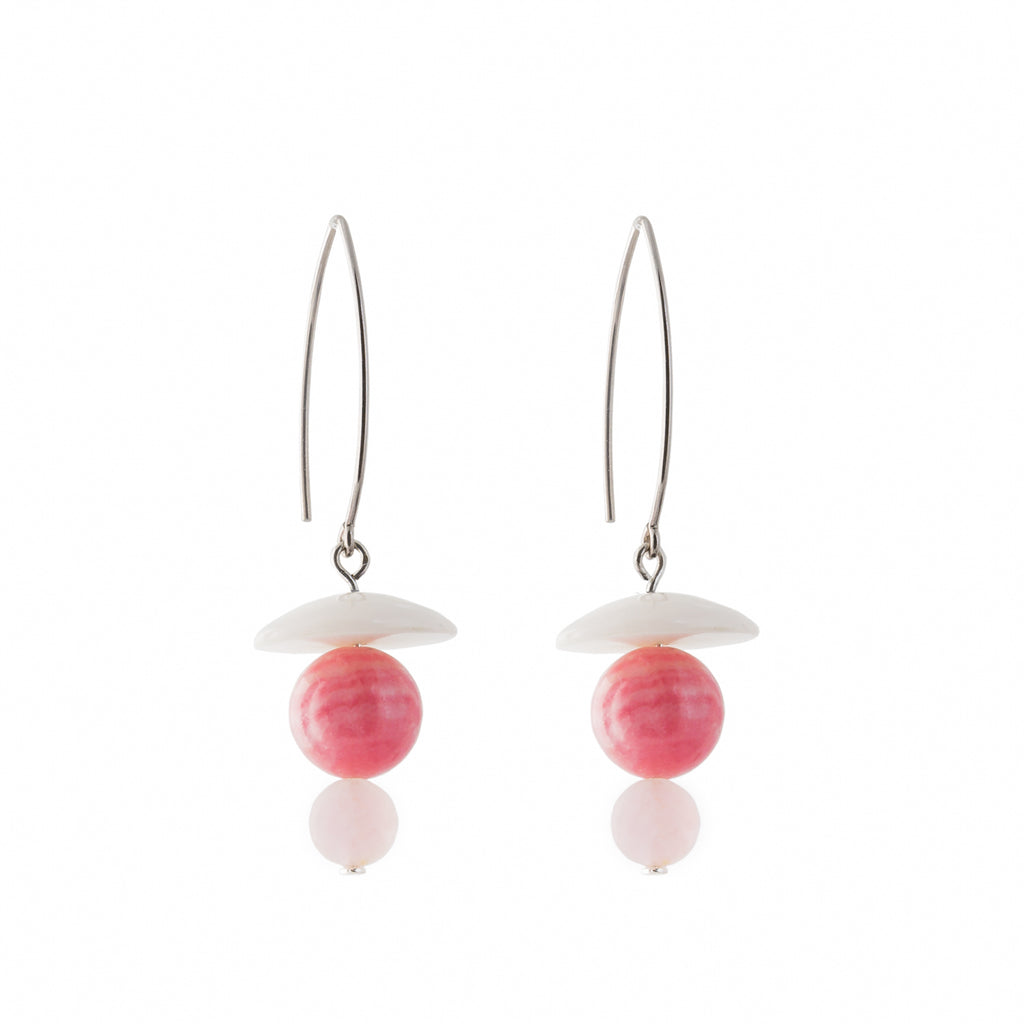 Drop Earrings - Agate, Rhodochrosite and Rose Quartz