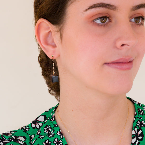 Stud and Chain Earrings - Black Onyx